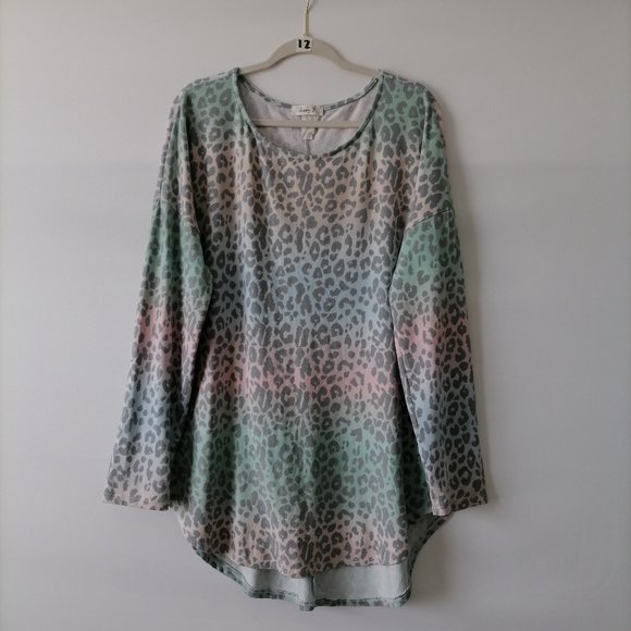 Lovely J Womens Multicolor Round Neck Leopard Drop Shoulder Blouse Top Size 2XL - Picture 1 of 5